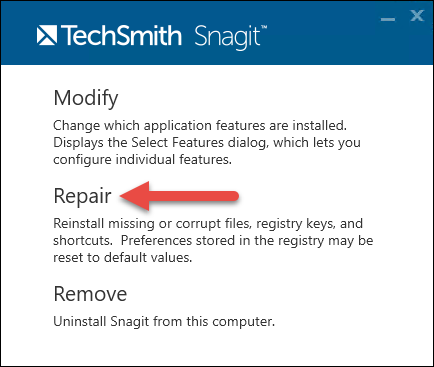 reinstall snagit with license key